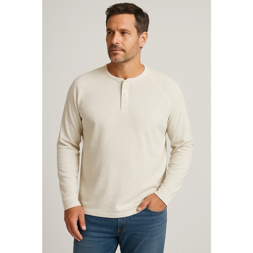 Faherty Mens Cloud Cotton Henley Shirt XXL Ivory Heather Long Sleeve Tee NWT